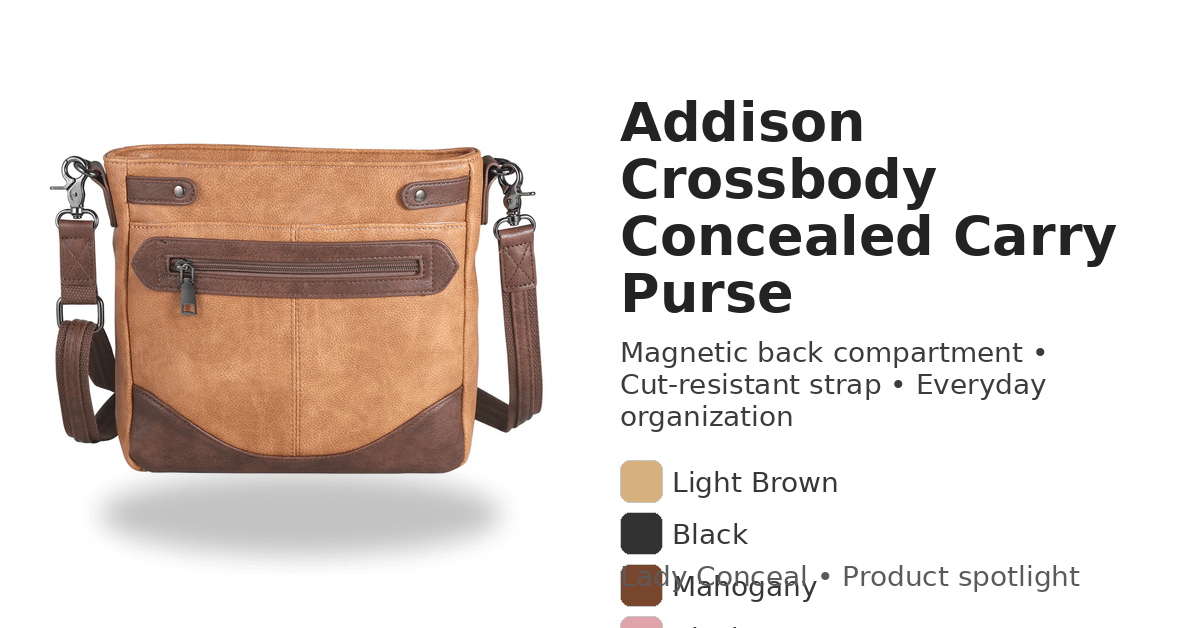 Concealed Carry Addison Crossbody by Lady Conceal in light brown with front zipper pocket and adjustable strap