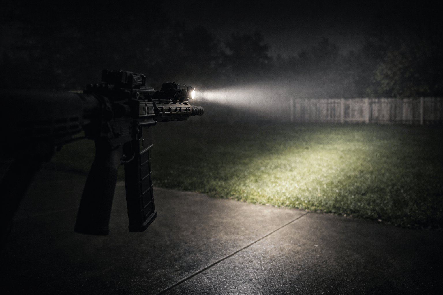 Streamlight ProTac HL-X outdoor beam throw showing hot spot and spill at distance