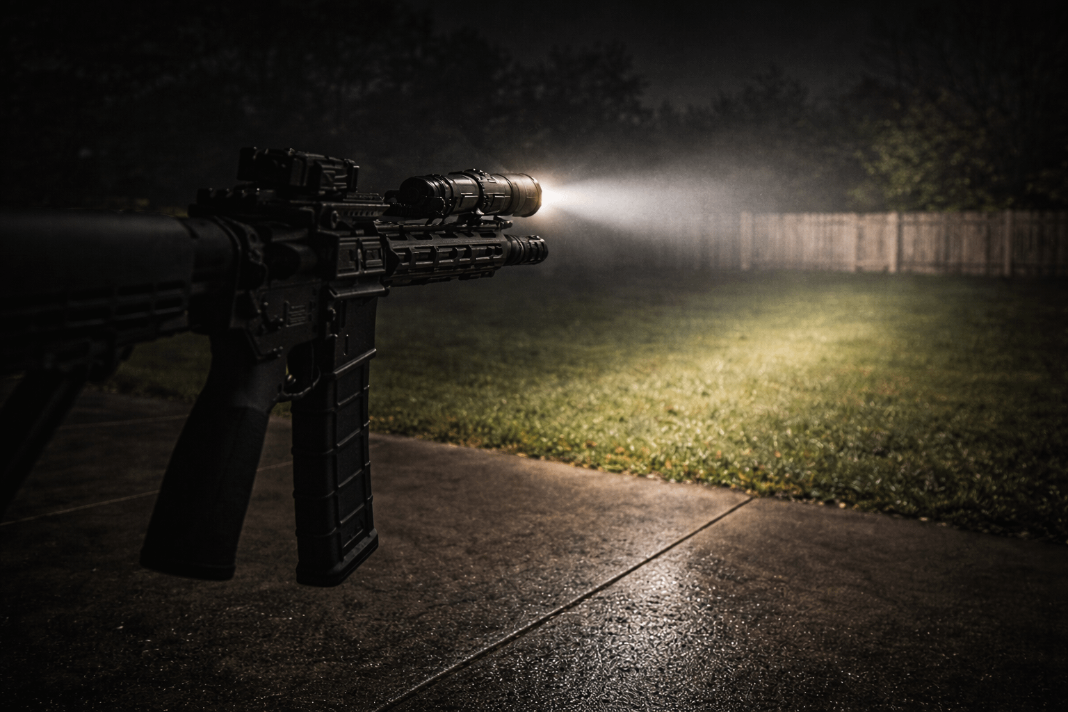 SureFire M640U outdoor beam showing practical mid-range throw and usable spill