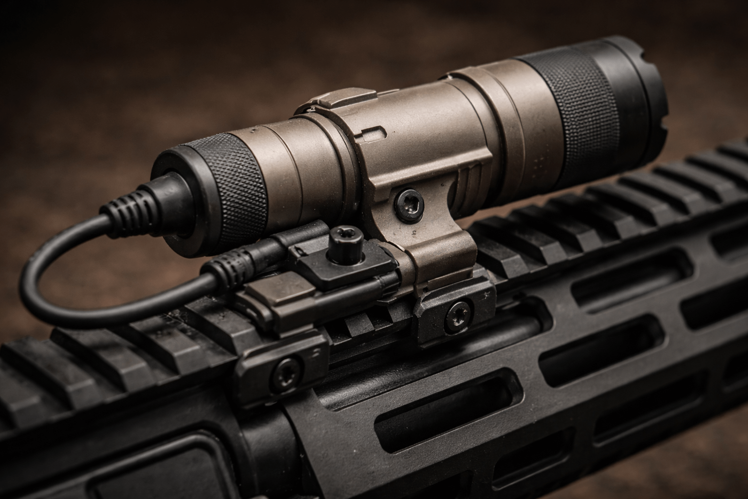 SureFire M640U tailcap activation and Scout Light Pro mount detail on AR-15