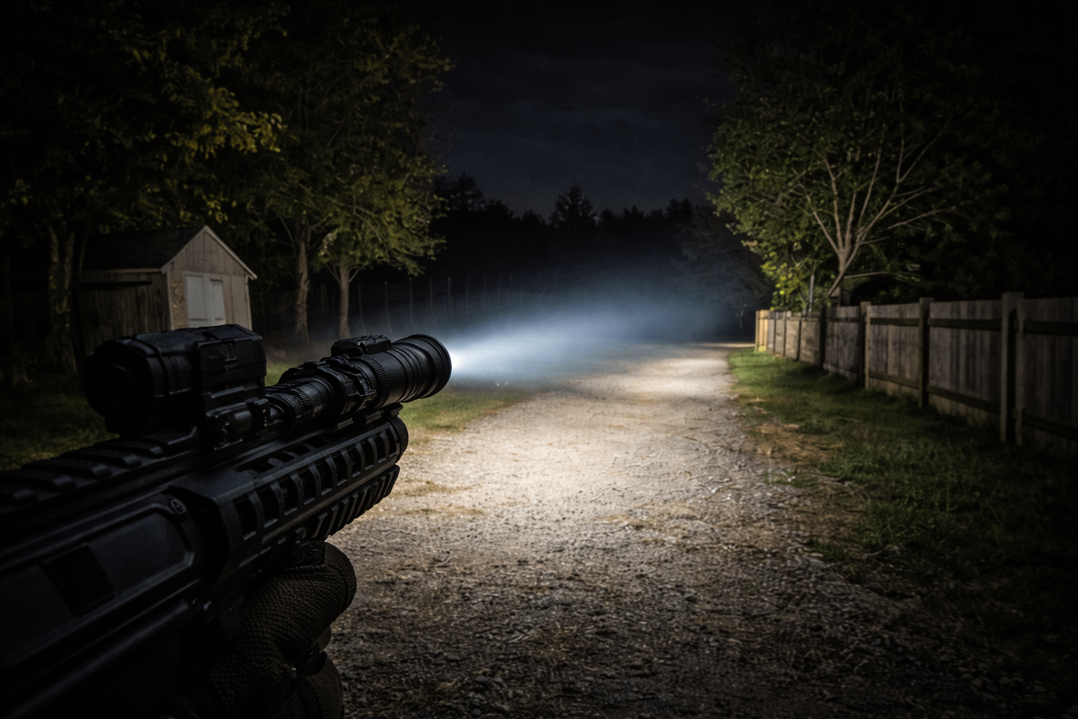 SureFire Mini Scout outdoor beam showing realistic home distance reach