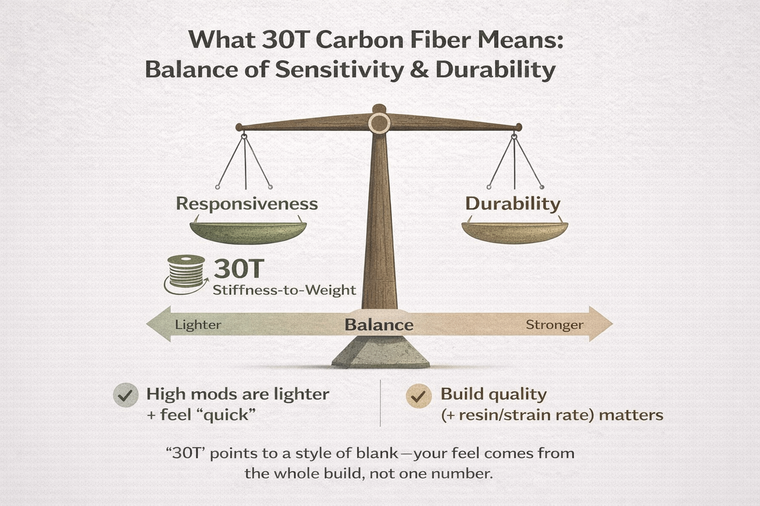 Chart explaining 30T carbon fiber and sensitivity vs durability balance