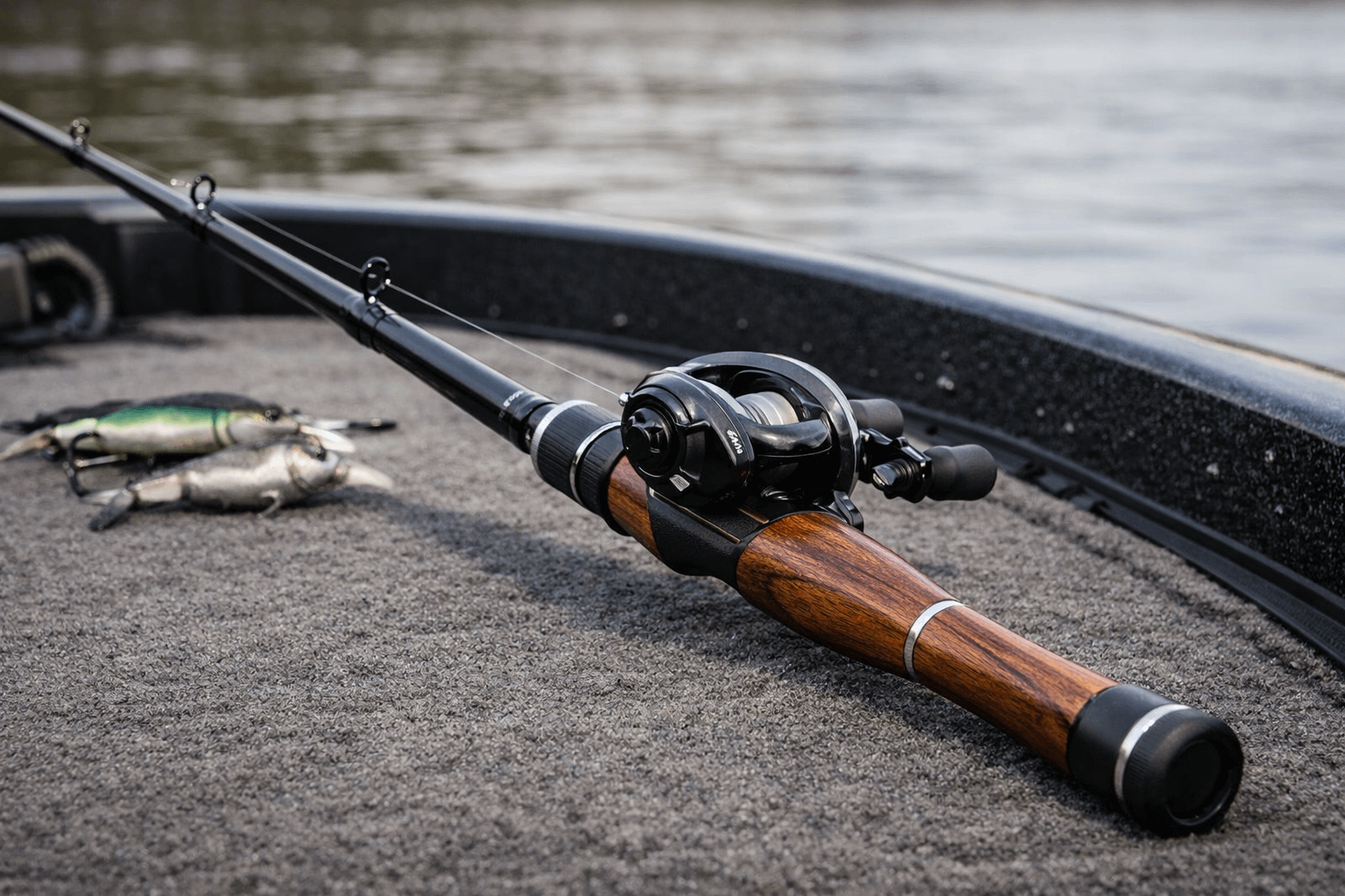CarboniteX one-piece casting rod with wooden split grip and micro guide train