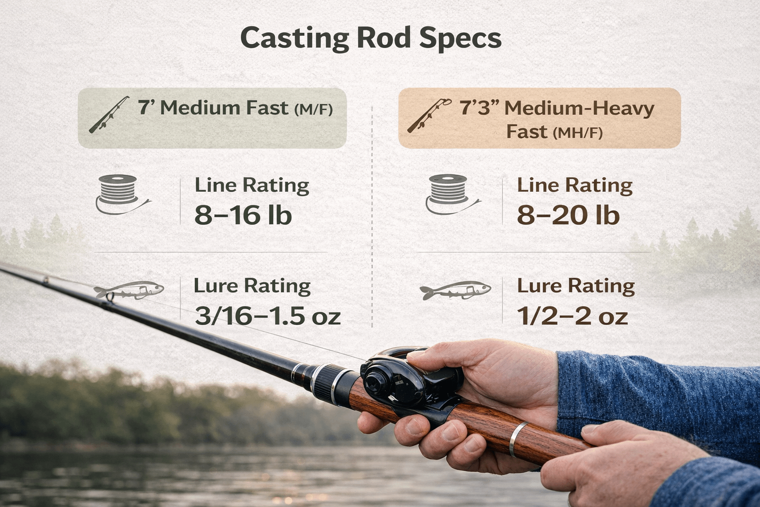 CarboniteX casting rod specs graphic with line and lure ratings